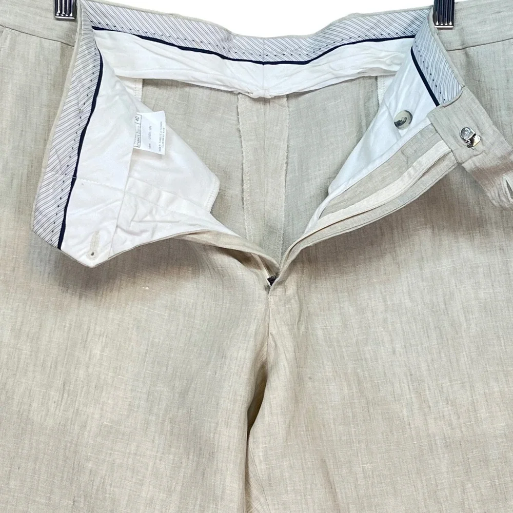 Patrick James Linen Trousers West Coast Classic‎ Beige Relaxed Pants Size 40